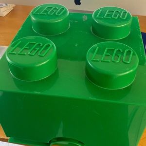 4 lbs of Lego in green Lego box